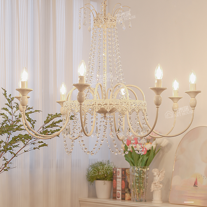 Vintage White Metal & Glass Luxury Chandelier Light - Cueteks