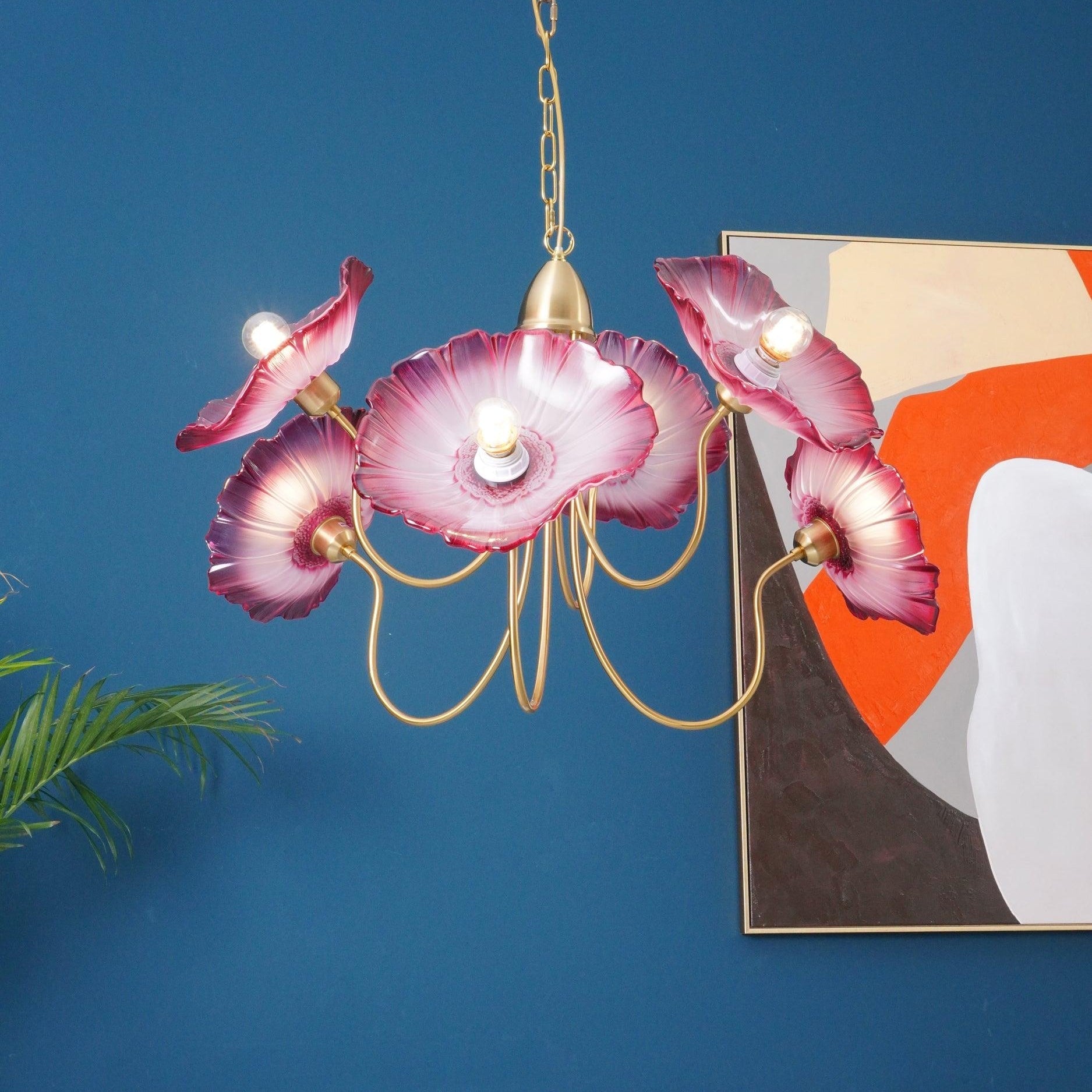 Modern Lotus Leaf Glass Living Room Chandelier - Cueteks