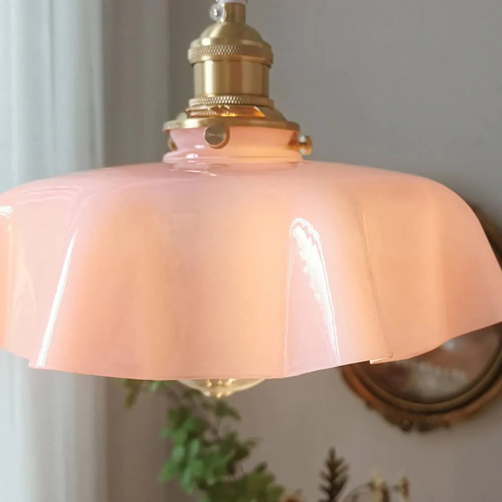 Modern Romantic Small Glass Ribbon Edge Pendant Light For Living Room - Cueteks