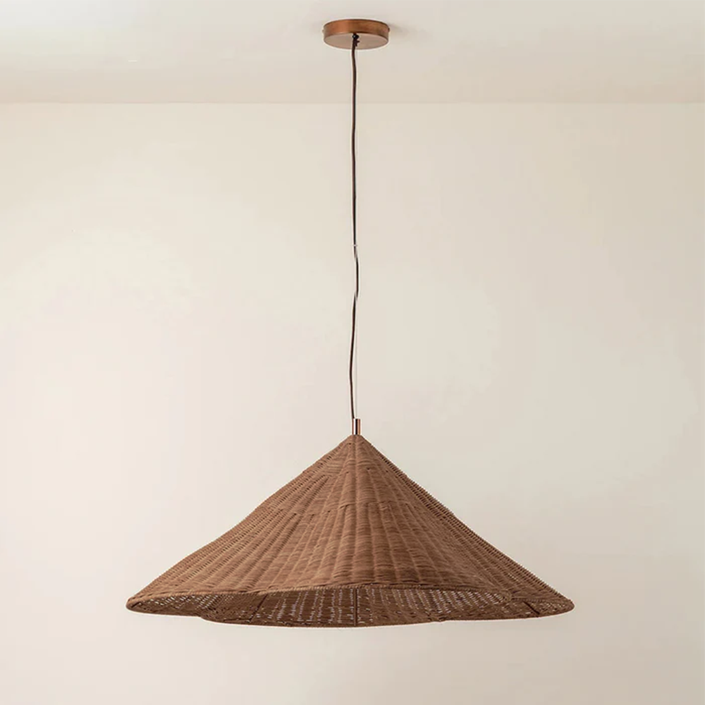 Vintage Scalloped Flower Woven Rattan Pendant Light For Living Room - Cueteks