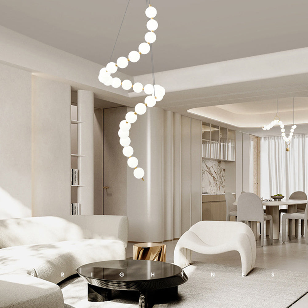 White LED Pearl Necklace Chandelier For Stair - Cueteks