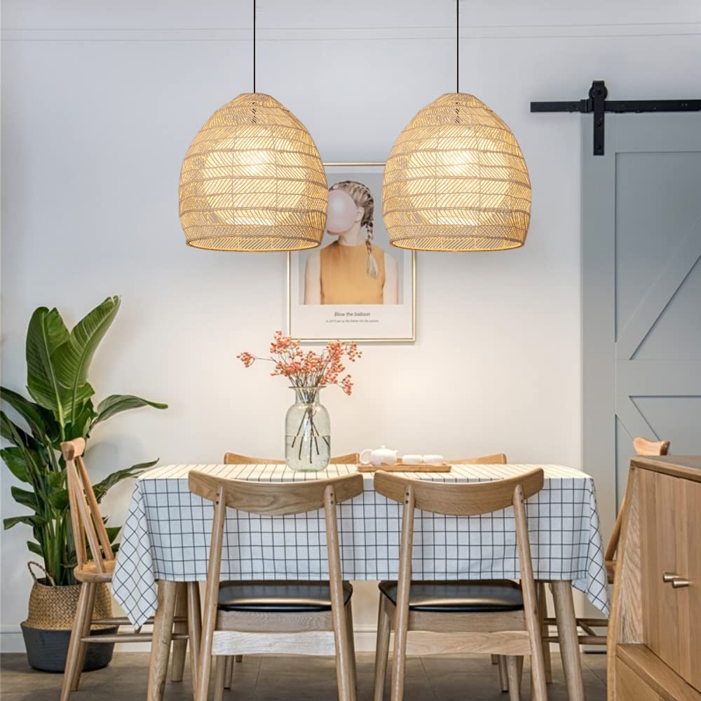 Vintage Rattan Handwoven Basket Lamp Fixtures - Cueteks