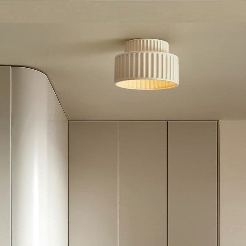 Vintage Cream Style Drum Semi Flush Mount Ceiling Lamp - Cueteks