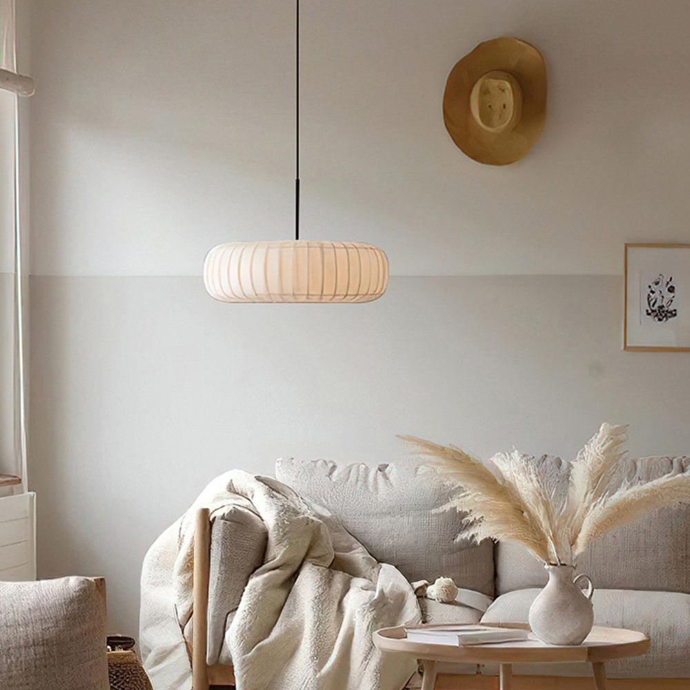 White Fabric Hanging Light Pumpkin Shape Pendant Light - Cueteks