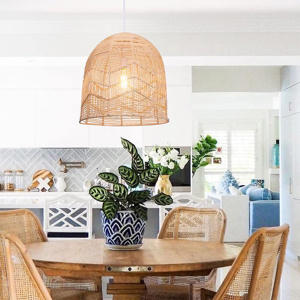 Vintage Handmade Basket Rattan Round Shades Pendant Light - Cueteks