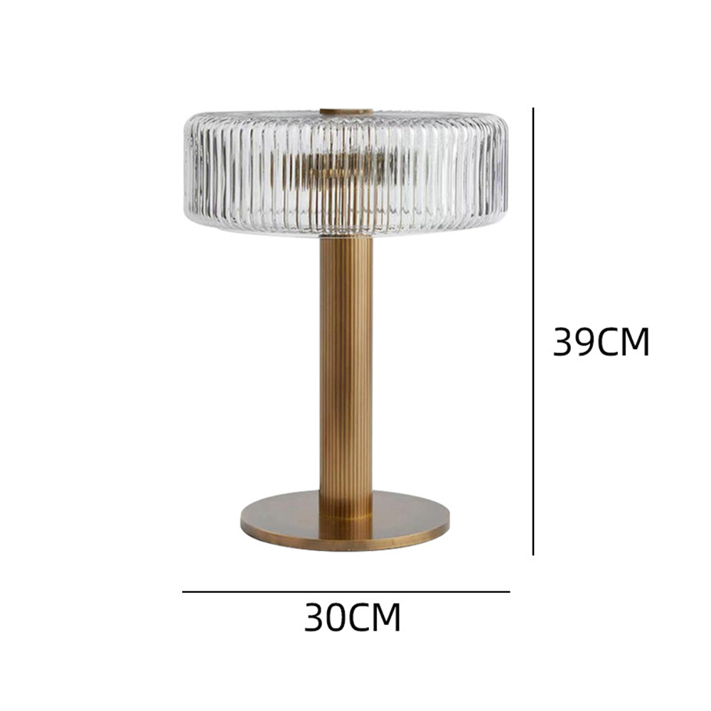 Ribbed-glass table lamp size image labelled 39 cm overall height and 30 cm width