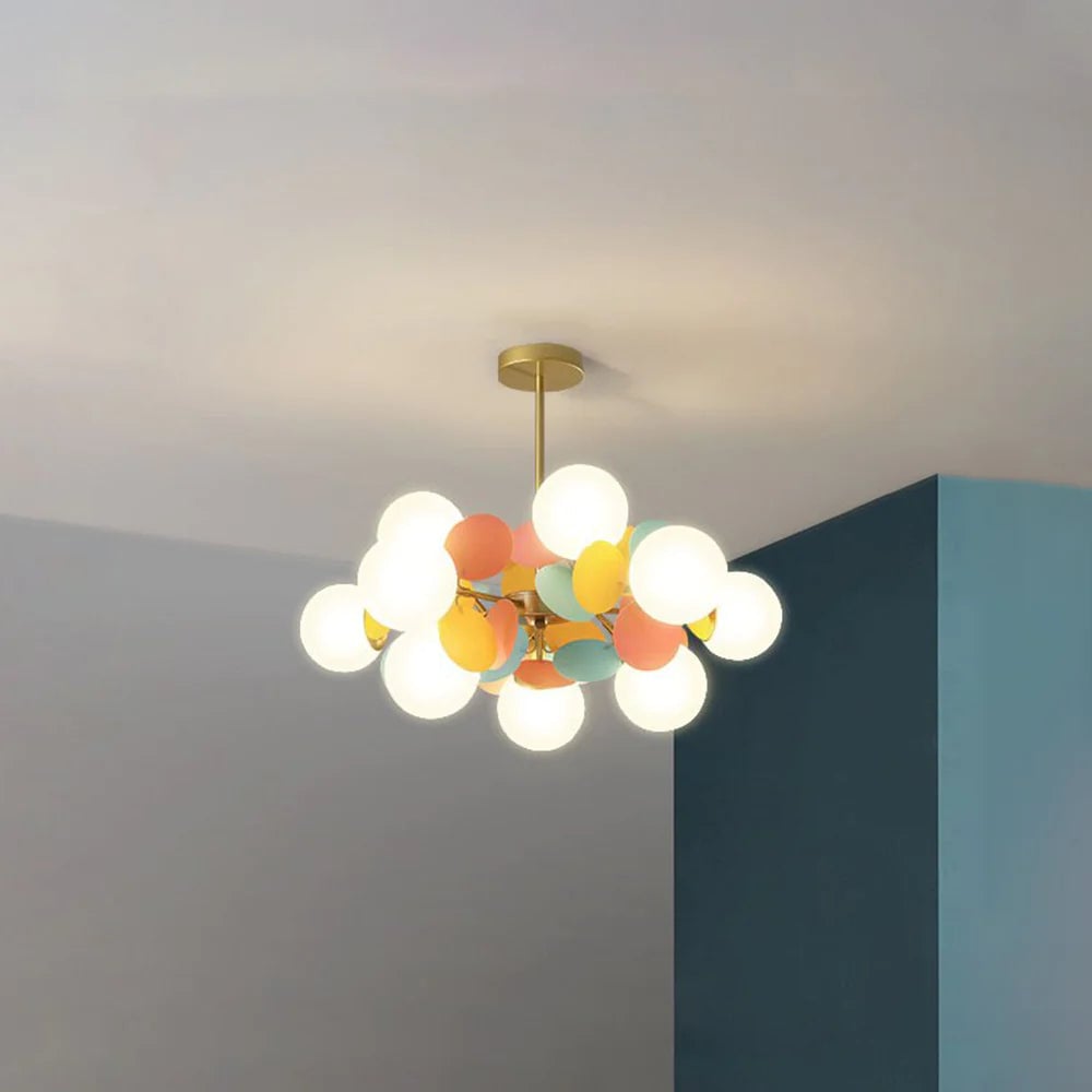 Multicolor 8-head chandelier option with compact globe cluster