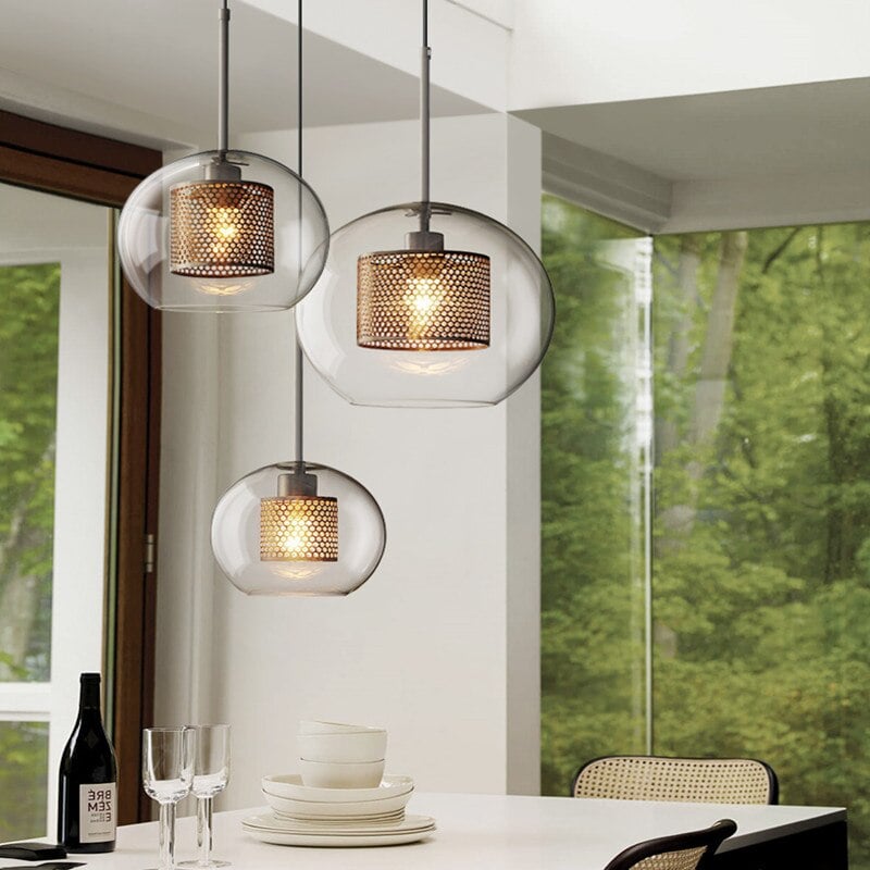 Nordische Industrielle Pendelleuchte aus Glas für Esszimmer, Restaurant - Cueteks