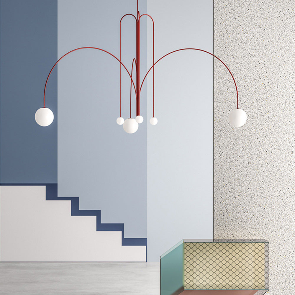 Red Art Deco Long Line Type Metal Pendant Light - Cueteks