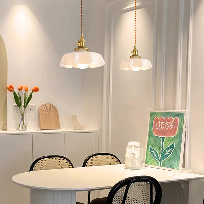 Modern Romantic Small Glass Ribbon Edge Pendant Light For Living Room - Cueteks