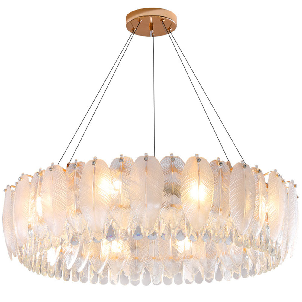 Feather Shape Crystal Glass Round Chandelier - Cueteks