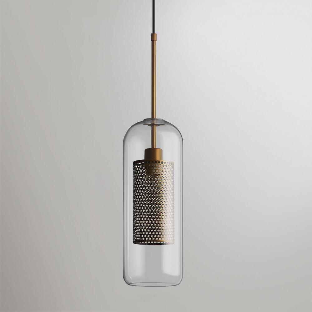Chiswick Capsule pendant light with clear glass and copper-coloured metal detailing