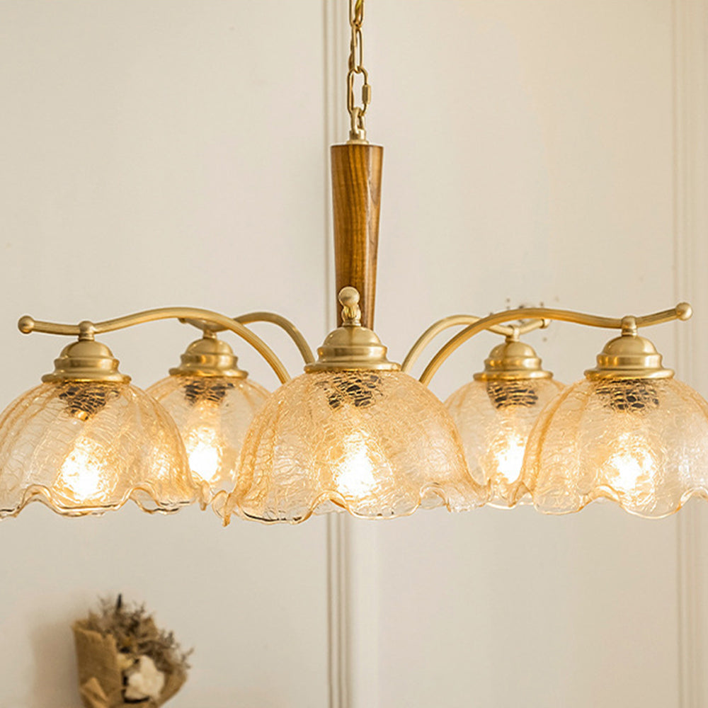 Mid Century Petals All Copper Log Glass Chandelier - Cueteks