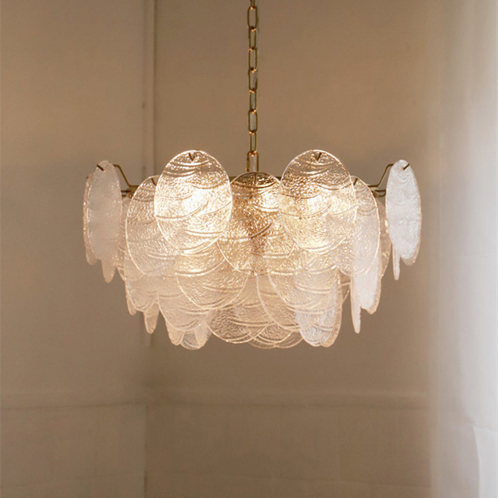 Glass Disc Pendant Light Large Ice Glass Chandelier - Cueteks