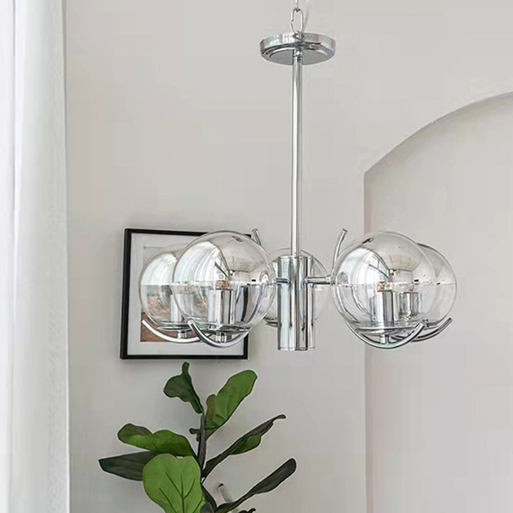 Modern Silver Glass Space Ball Chandelier - Cueteks