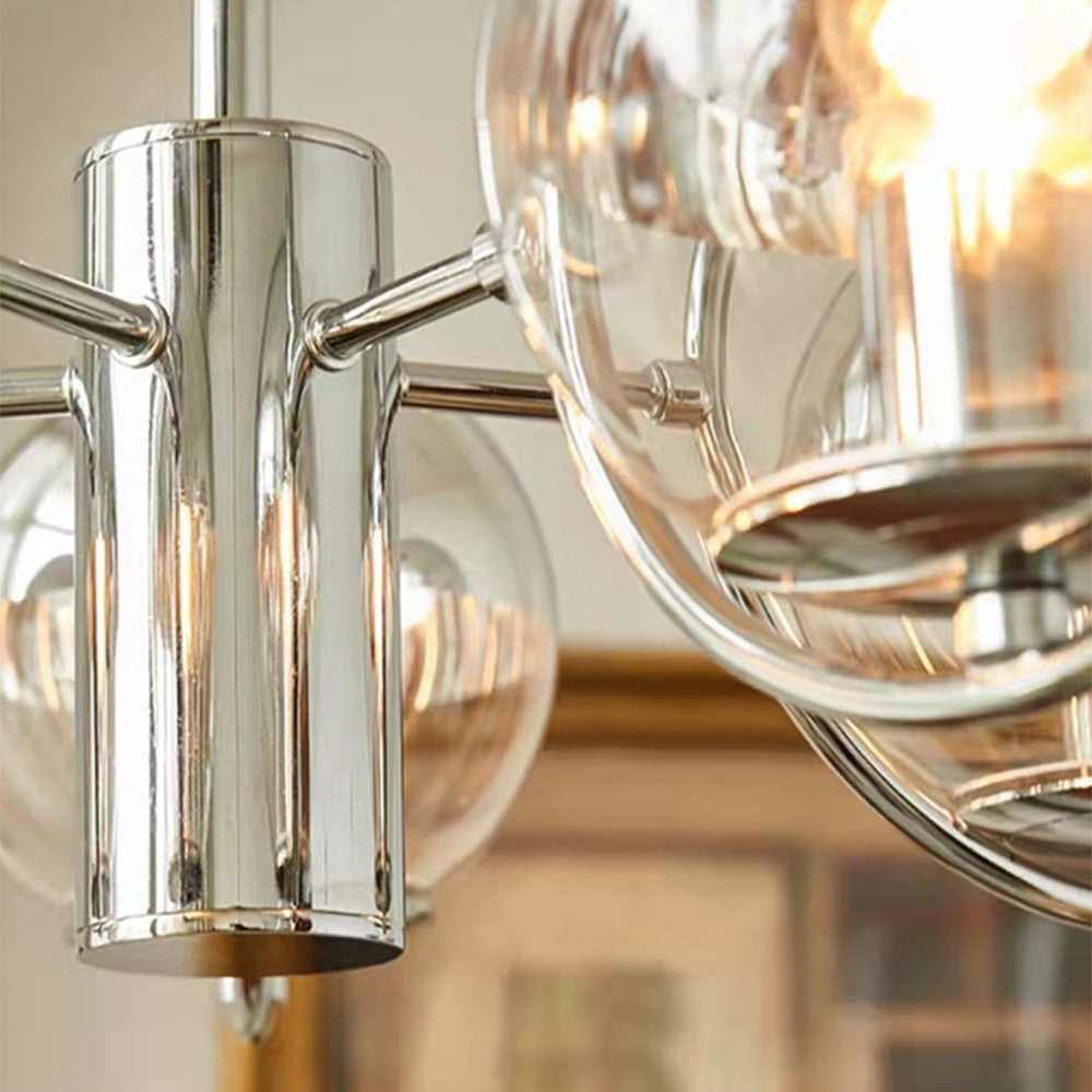 Modern Silver Glass Space Ball Chandelier - Cueteks