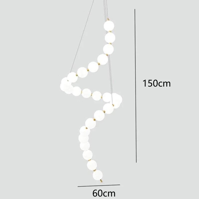 White LED Pearl Necklace Chandelier For Stair - Cueteks