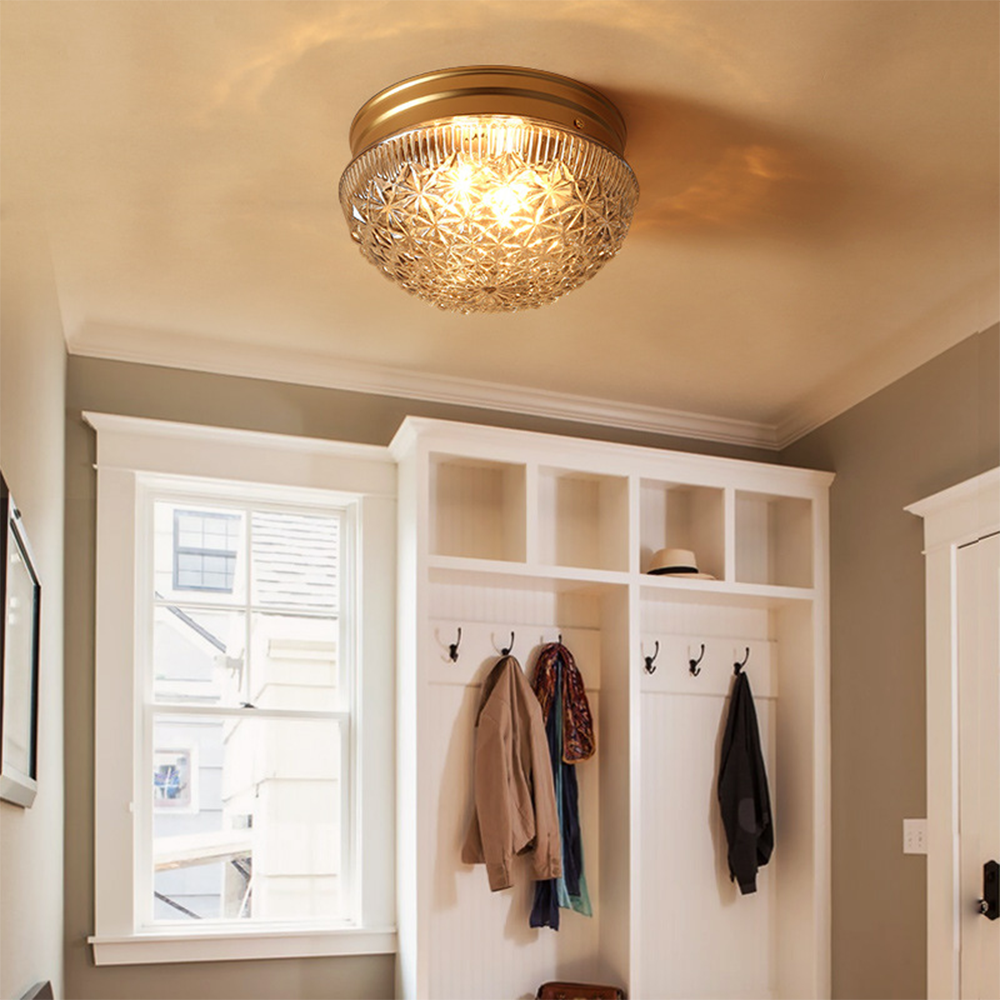 Clear Ribbed Glass Ceiling Light Fixture for Bedroom - Cueteks