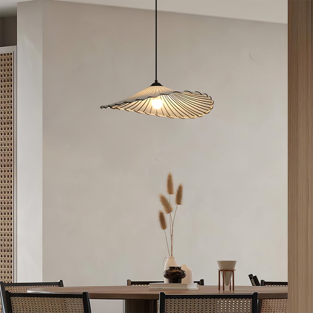Wabi-Sabi Vintage Lotus Leaf Fabric Pendant Light - Cueteks