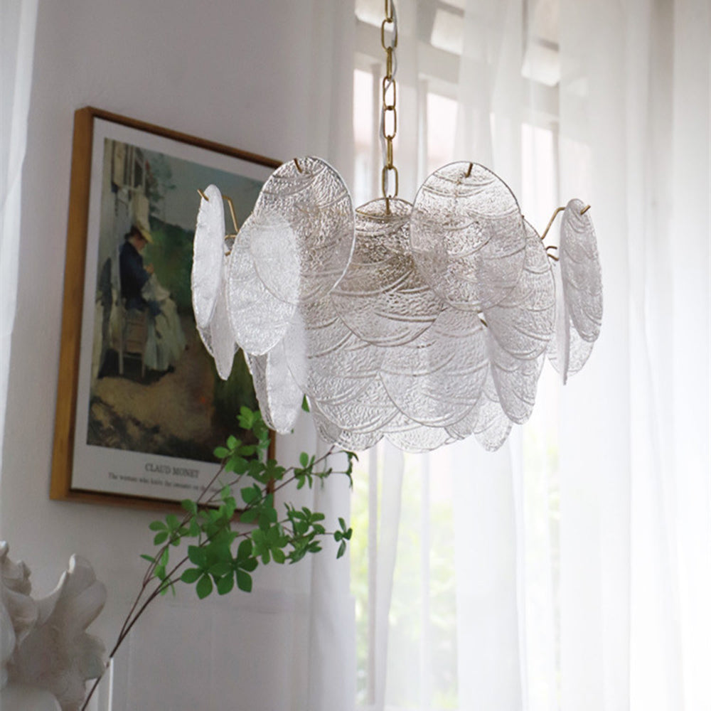 Glass Disc Pendant Light Large Ice Glass Chandelier - Cueteks