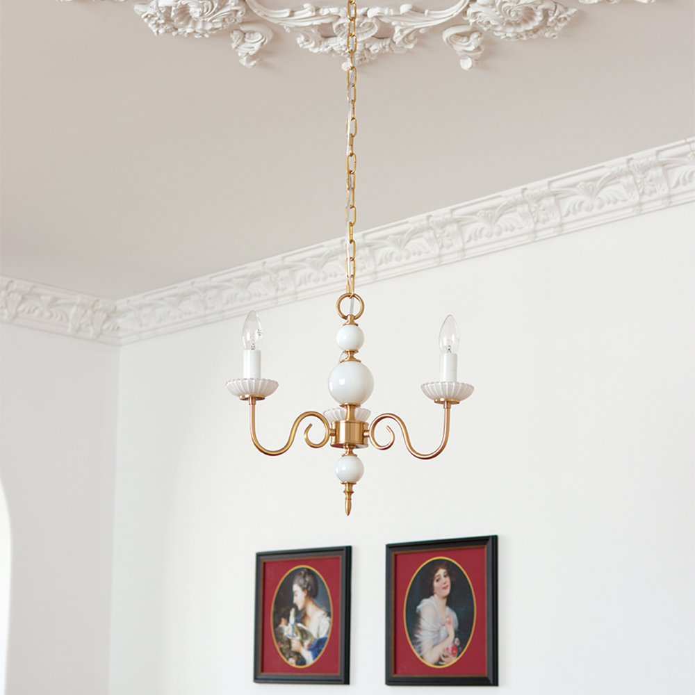 Vintage Metal Chandelier Lamp Cream Glass Chandelier - Cueteks