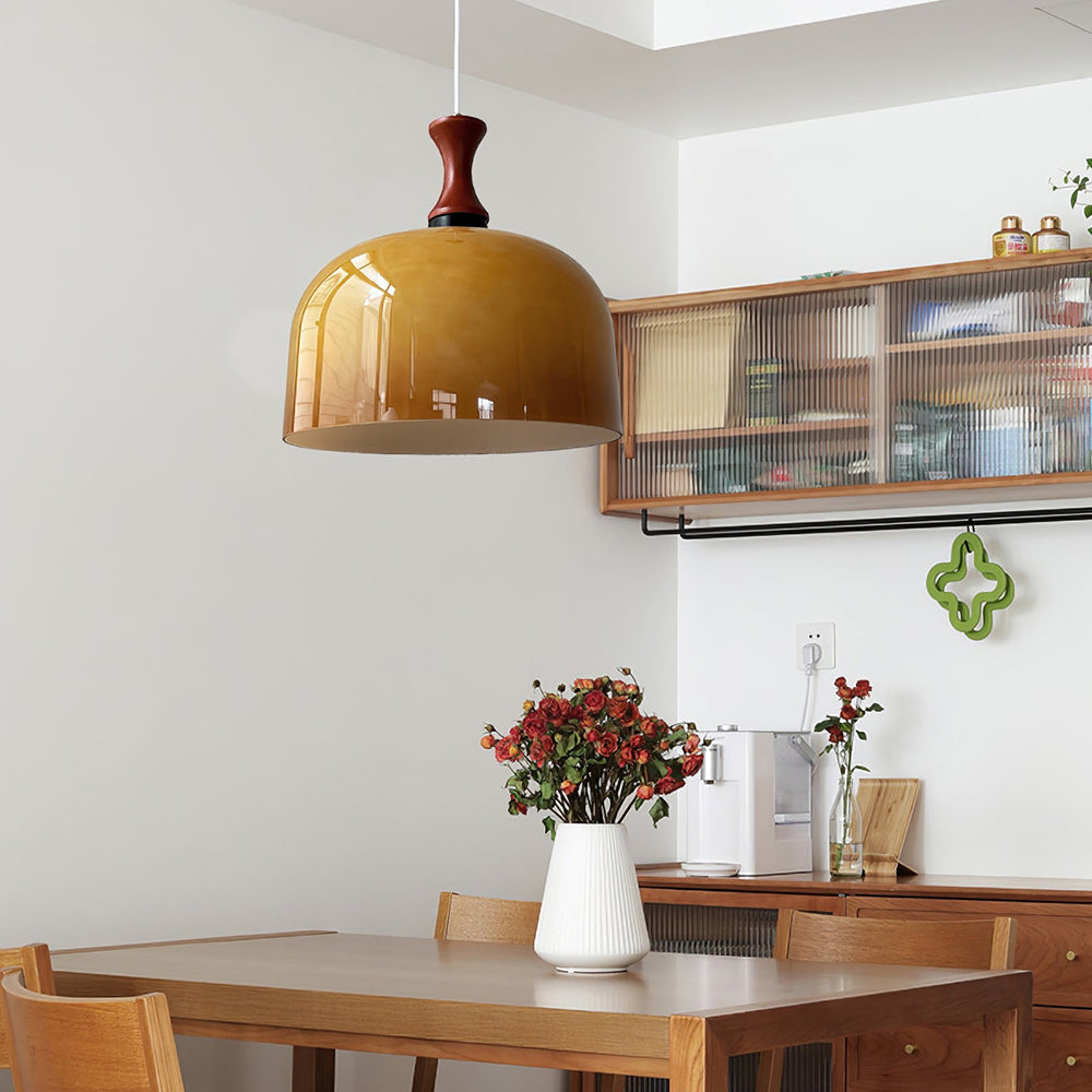 Vintage 1-Light Retro Glass Flat Ball Pendant Fixture - Cueteks