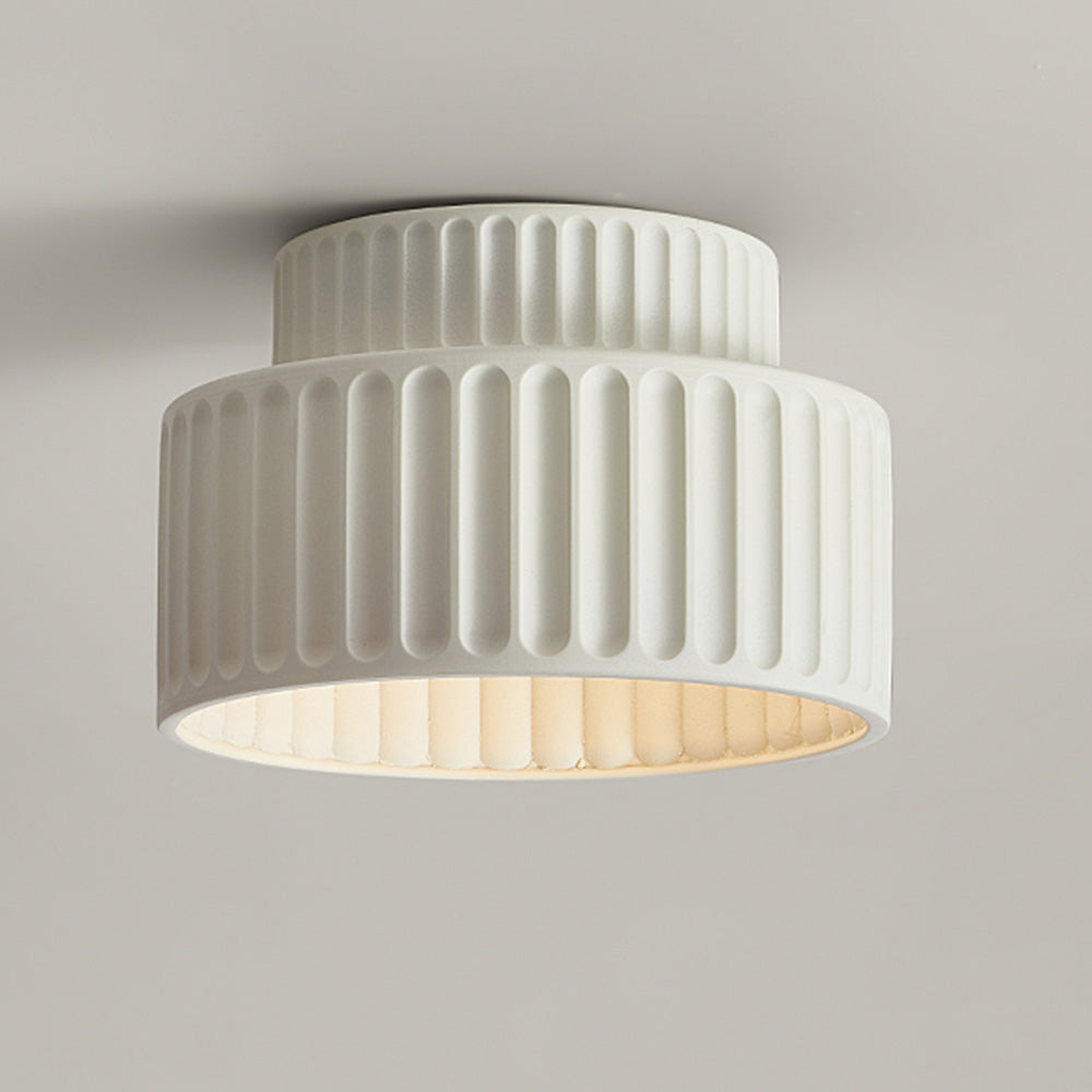 Vintage Cream Style Drum Semi Flush Mount Ceiling Lamp - Cueteks