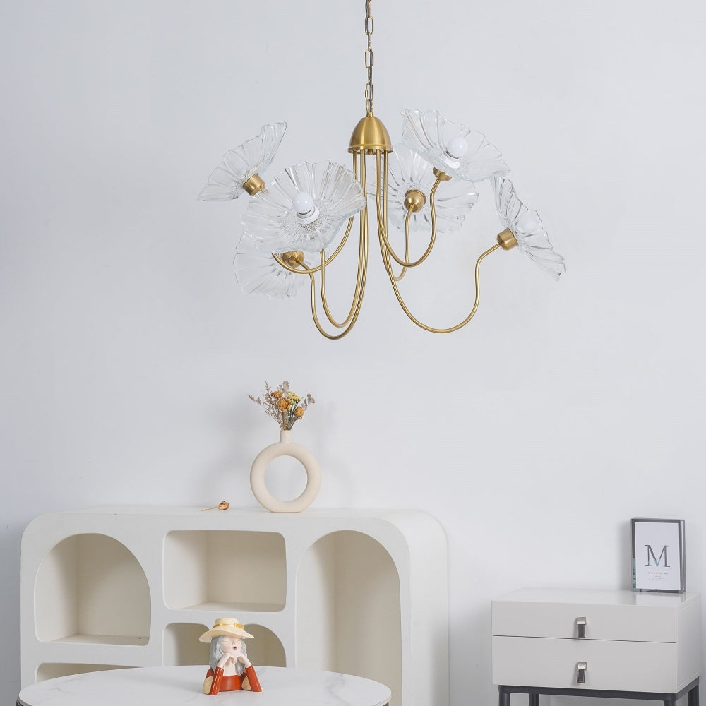 Modern Lotus Leaf Glass Living Room Chandelier - Cueteks