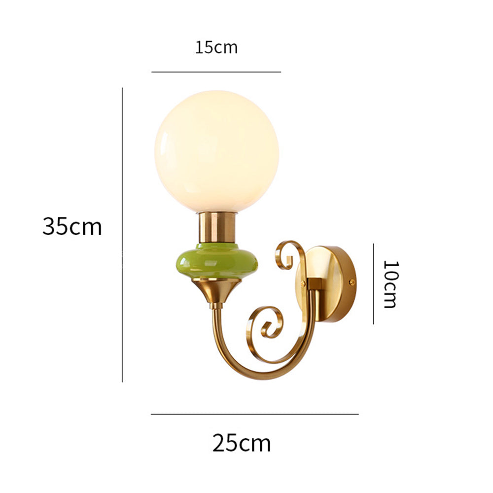 Globe sconce diagram: 35 cm height, 25 cm span and 15 cm globe