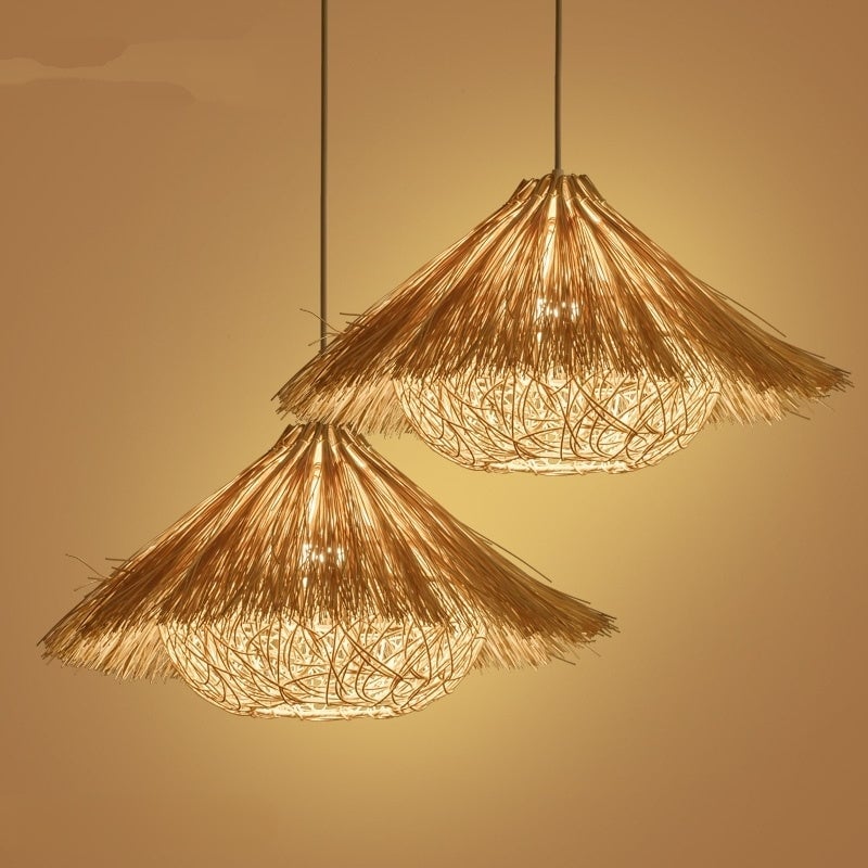 Muto Boho Handgeflochtene Pendelleuchte aus Rattan für Esszimmer - Cueteks