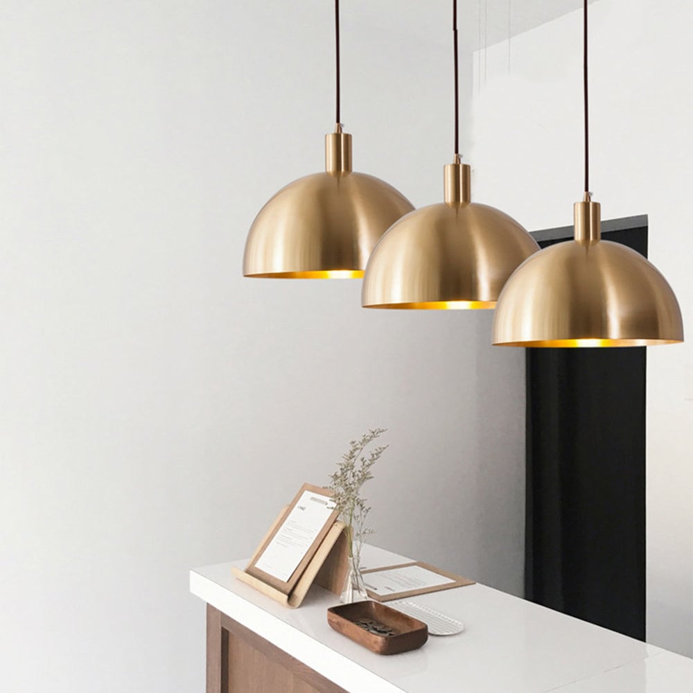 Mid-Century Modern Brass Dome Hanging Pendant Light - Cueteks