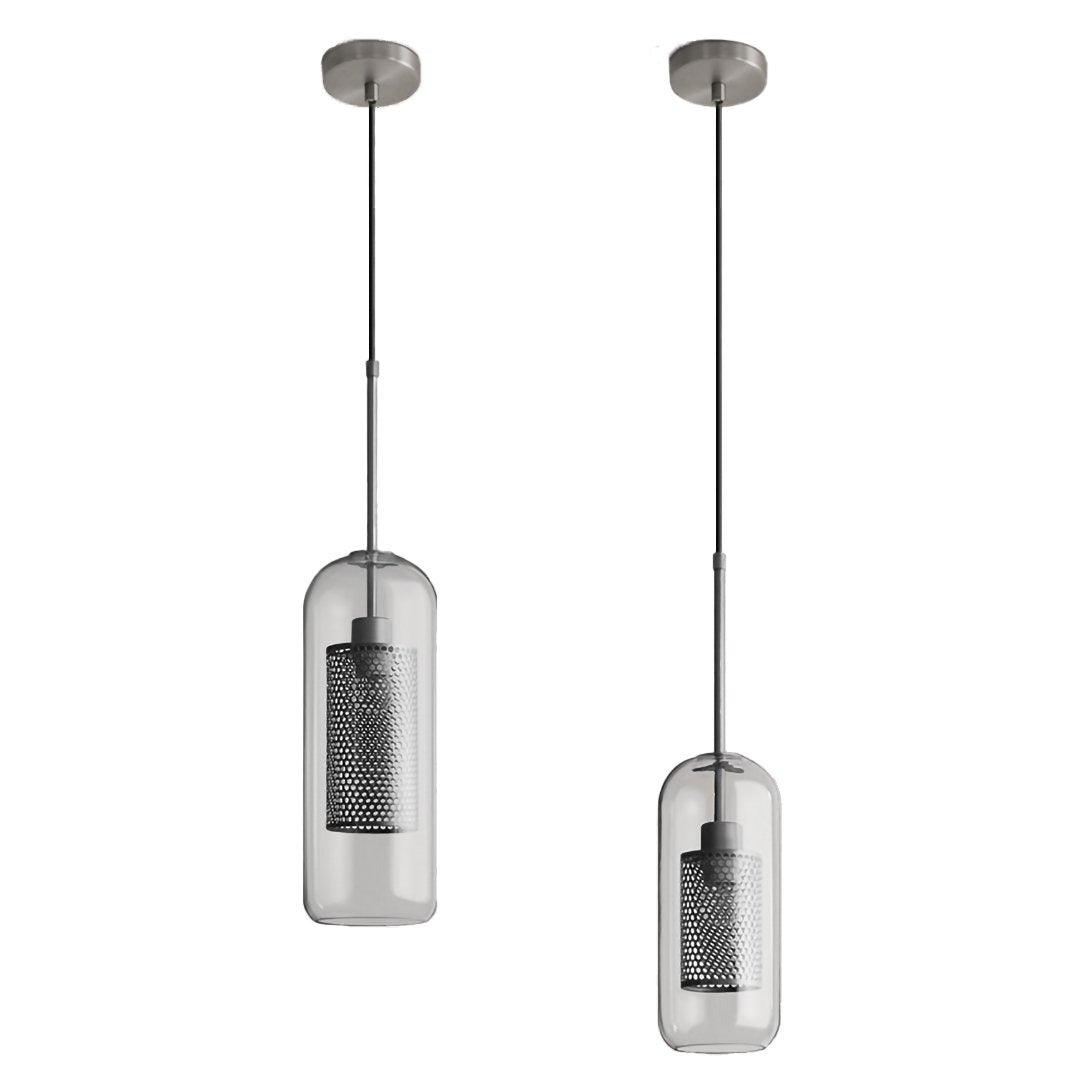 Two tall Capsule glass pendants on separate cables
