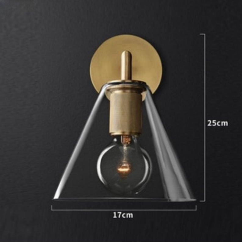 Style A cone wall-sconce guide marks 17 cm shade width and 25 cm vertical span