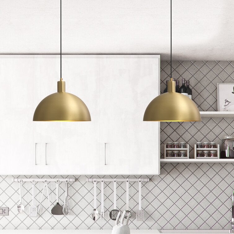 Mid-Century Modern Brass Dome Hanging Pendant Light - Cueteks