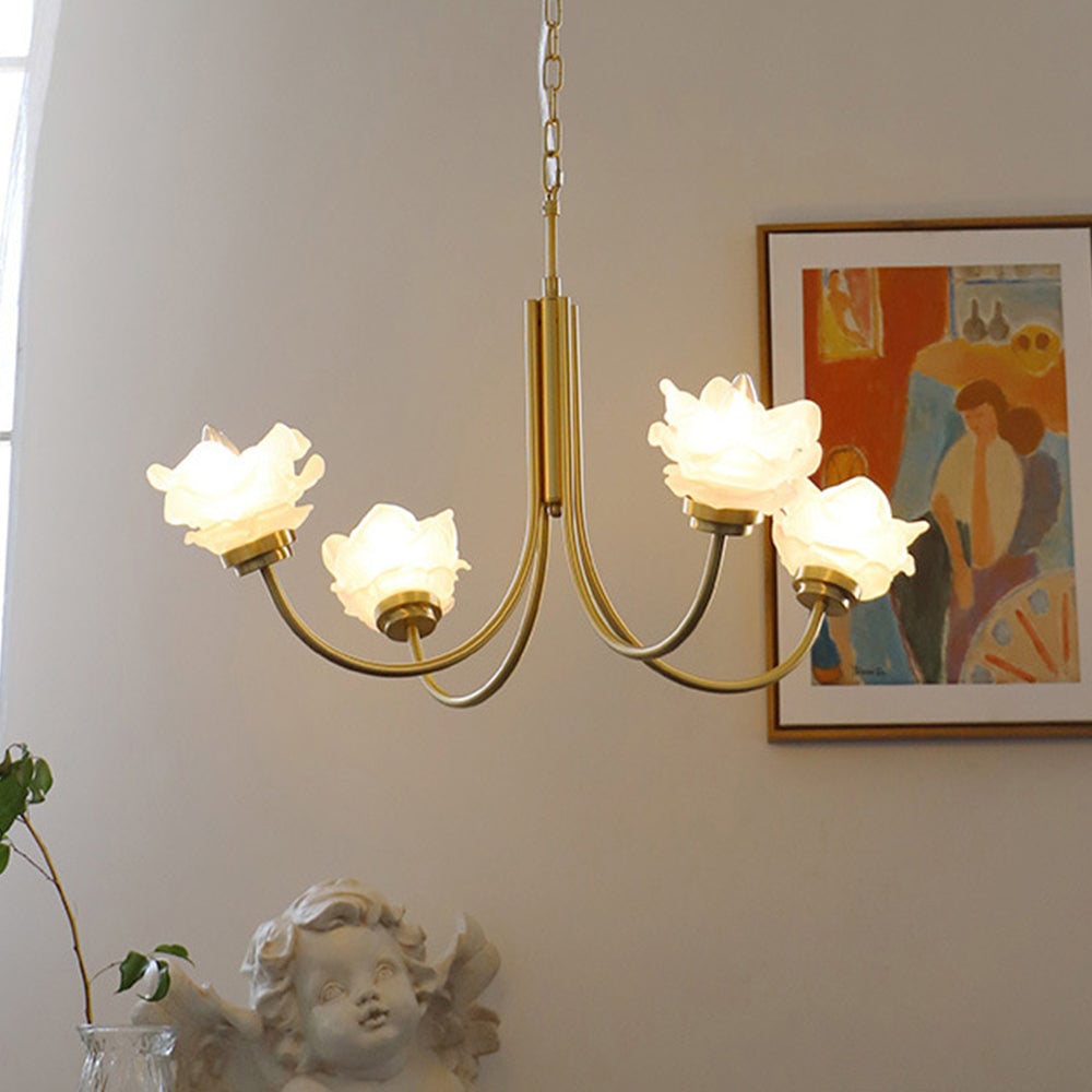 3 Heads French Simple Chandelier Vintage Rose Flower Glass Chandeliers - Cueteks