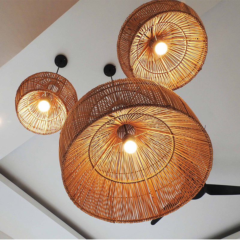 Boho Wicker Lamp Shades Handwoven Kitchen Island Pendant Light - Cueteks