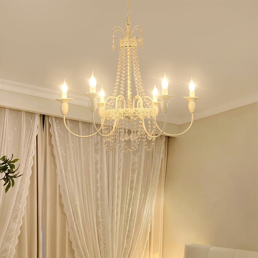 Vintage White Metal & Glass Luxury Chandelier Light - Cueteks