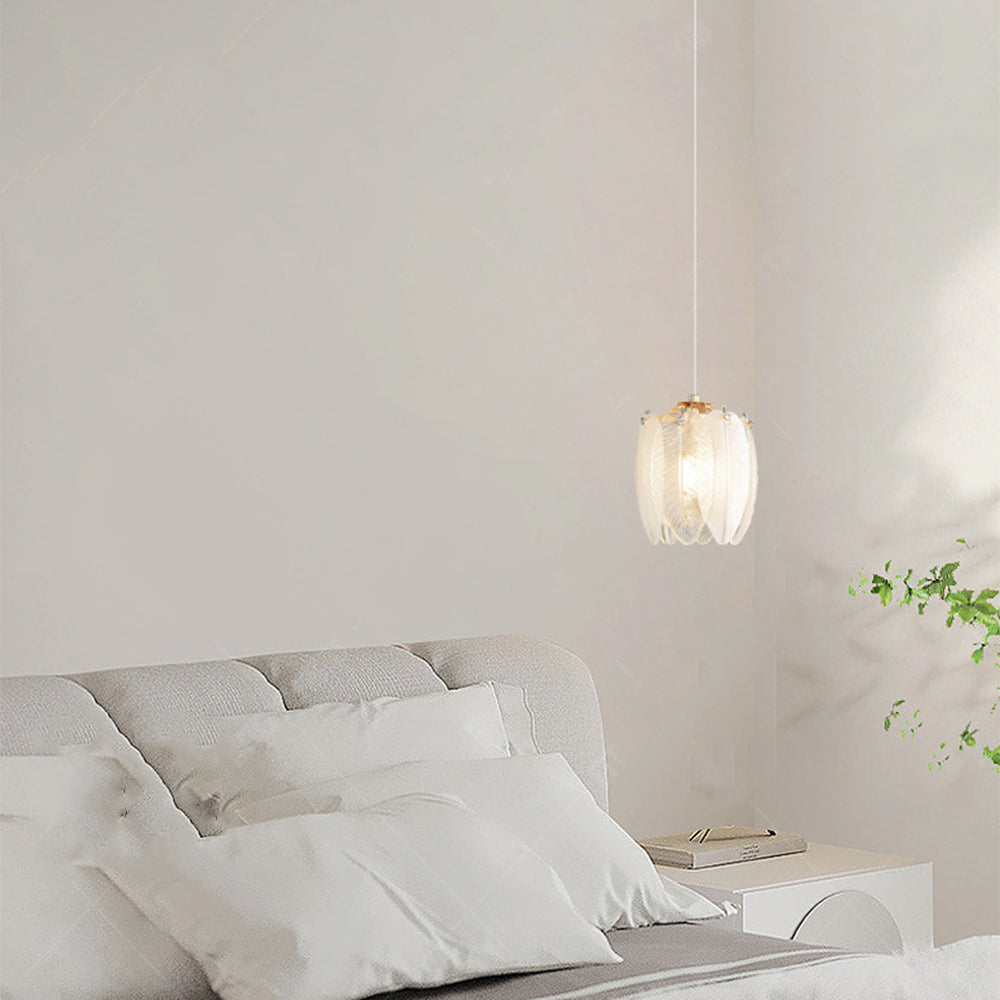 French Style Feather Glass Pendant Light - Cueteks