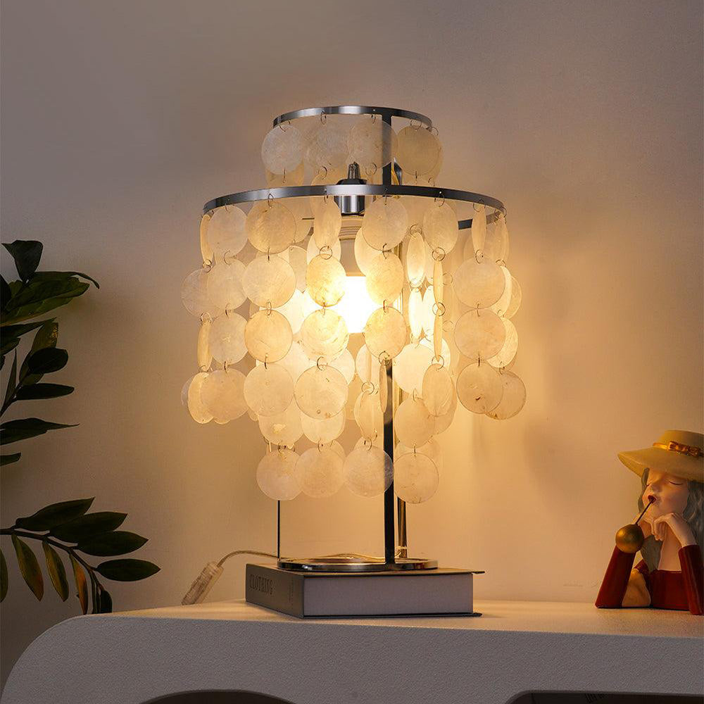 Danish Seashell Pearl Wind Chimes Decorative Table Lamp - Cueteks
