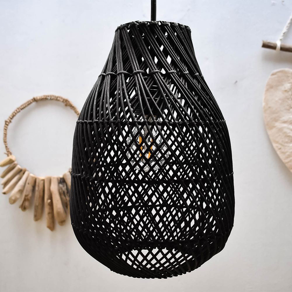 Classic Farmhouse Black Rattan Handwoven Pendant Light - Cueteks
