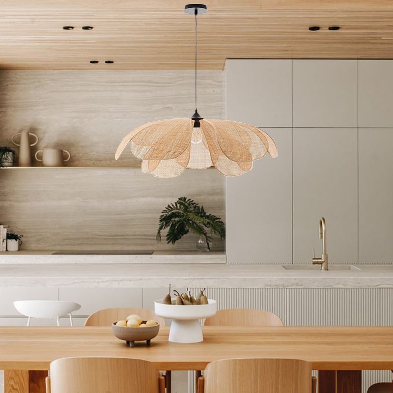 Rattan Petal Rustic Lamp Shade Pendant Light - Cueteks
