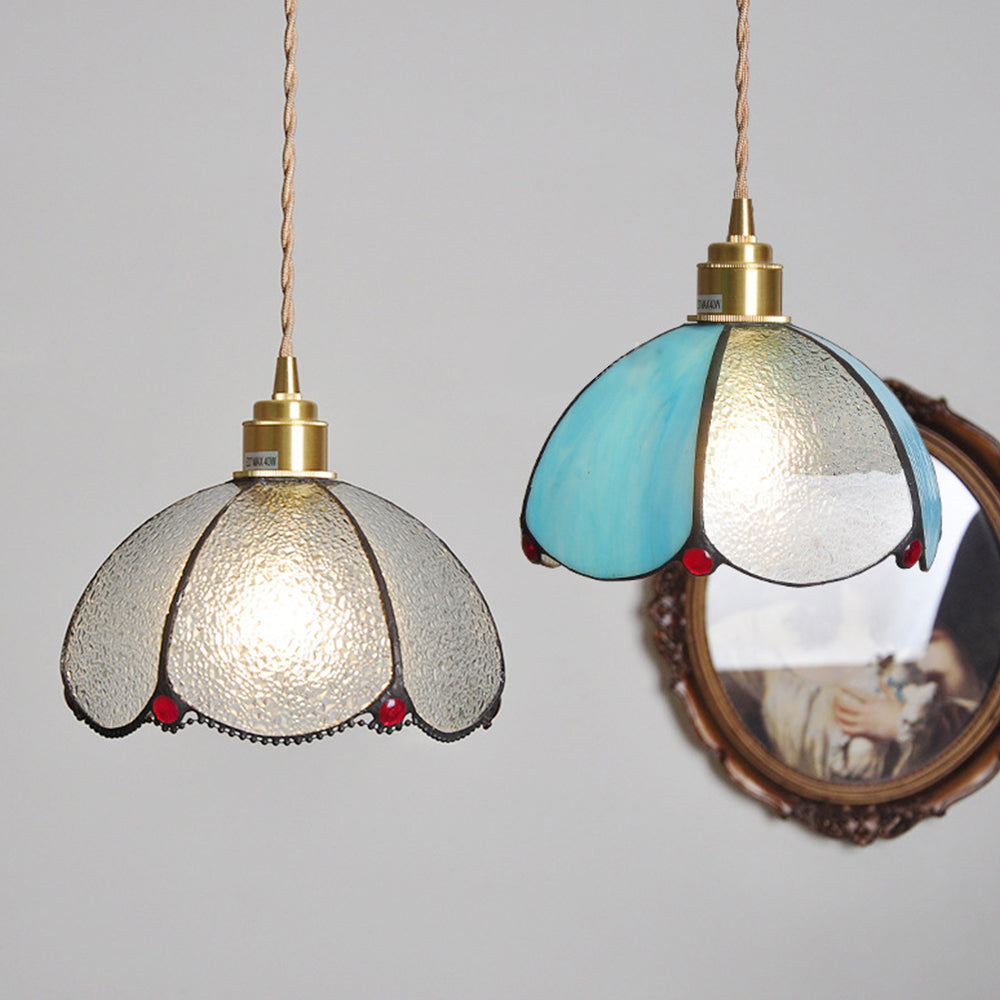 Vintage Stained Glass Dome Tiffany Pendant Light - Cueteks