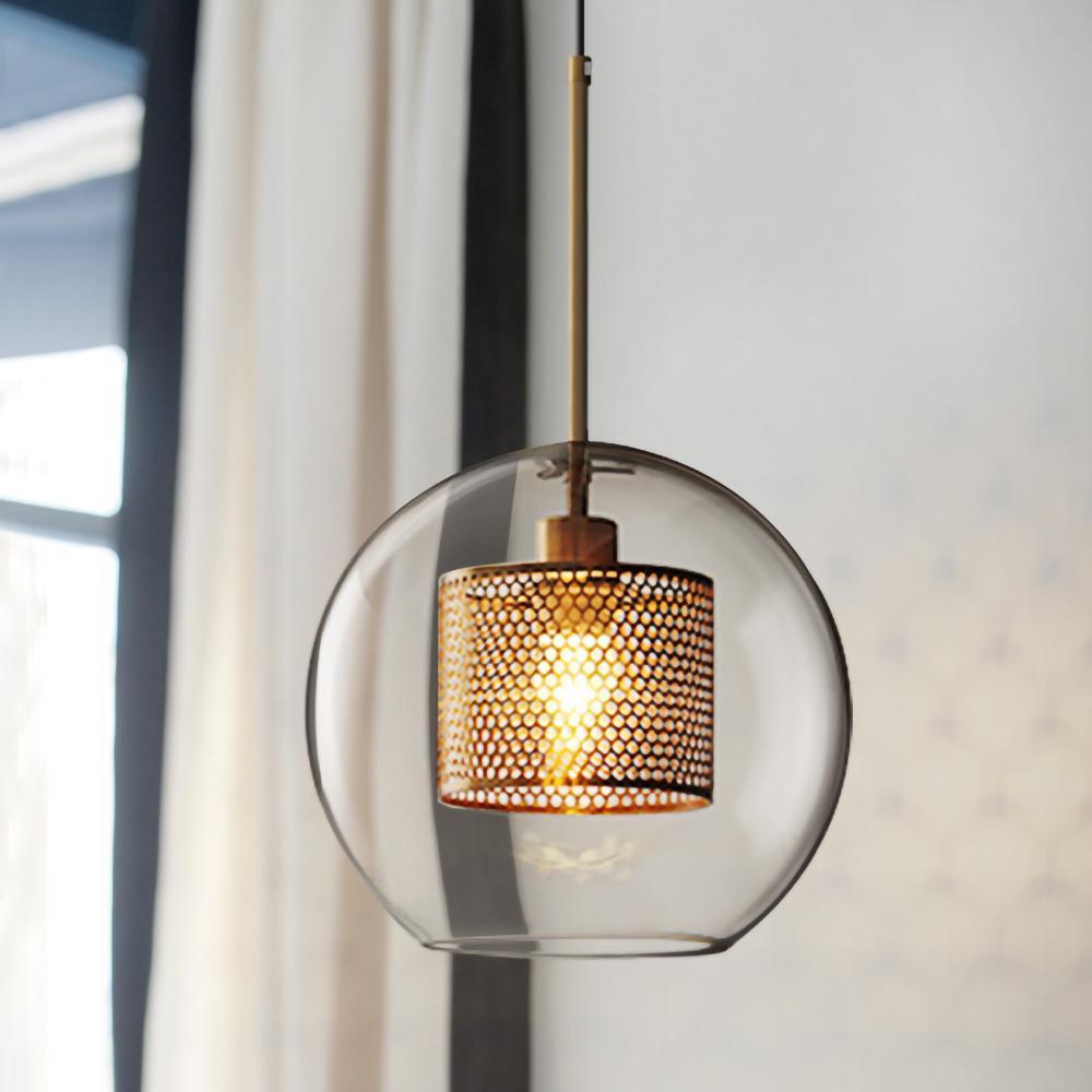 Clear rounded shade with illuminated perforated cylinder