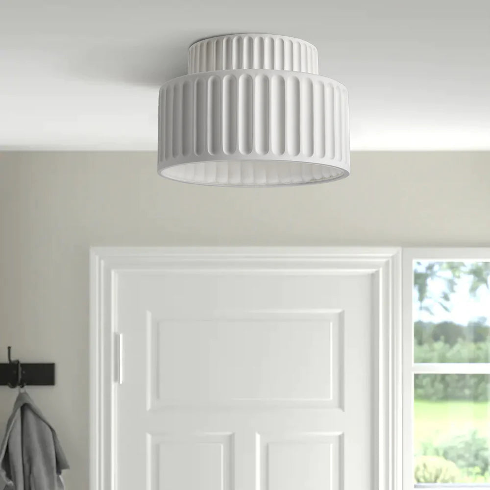 Vintage Cream Style Drum Semi Flush Mount Ceiling Lamp - Cueteks