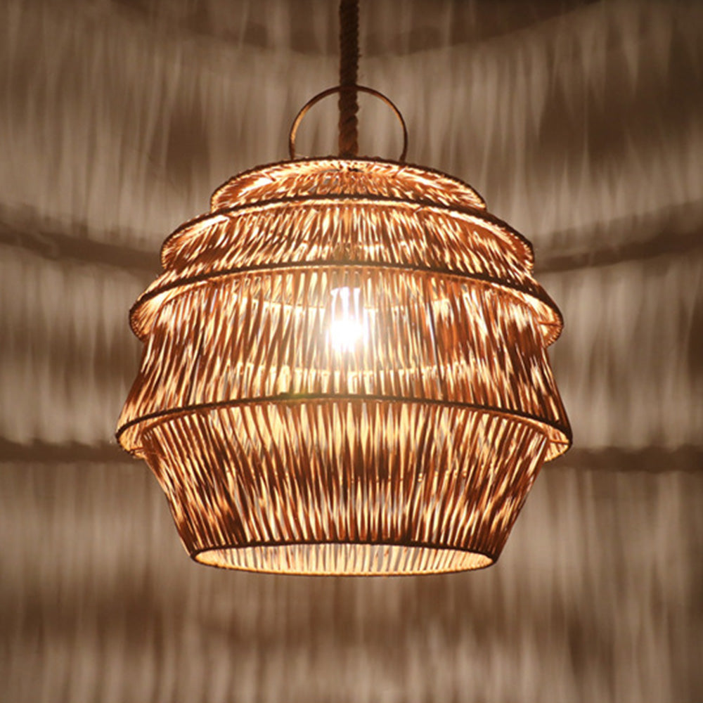 Retro Rattan Basket Pendant Light For Living Room - Cueteks