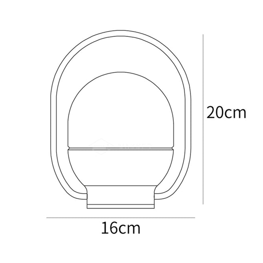 Size drawing showing the table lamp at 20 cm high and 16 cm wide