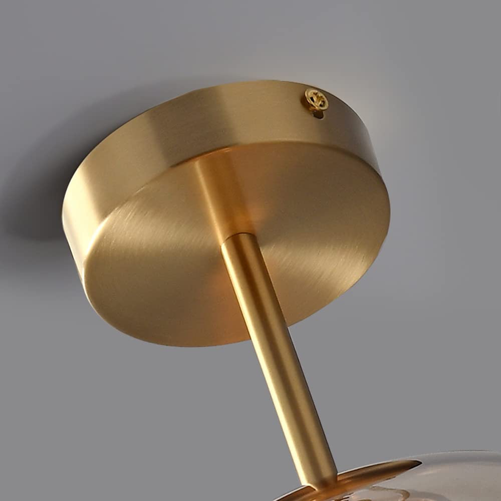Retro Copper Glass Semi Flush Mount Ceiling Light - Cueteks