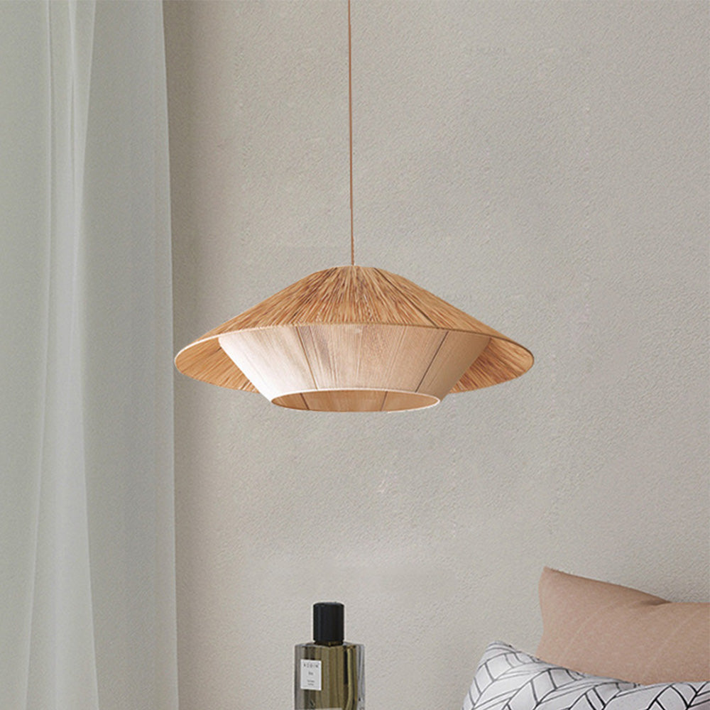 Retro Natural Fabric Hat Boho Pendant Light - Cueteks
