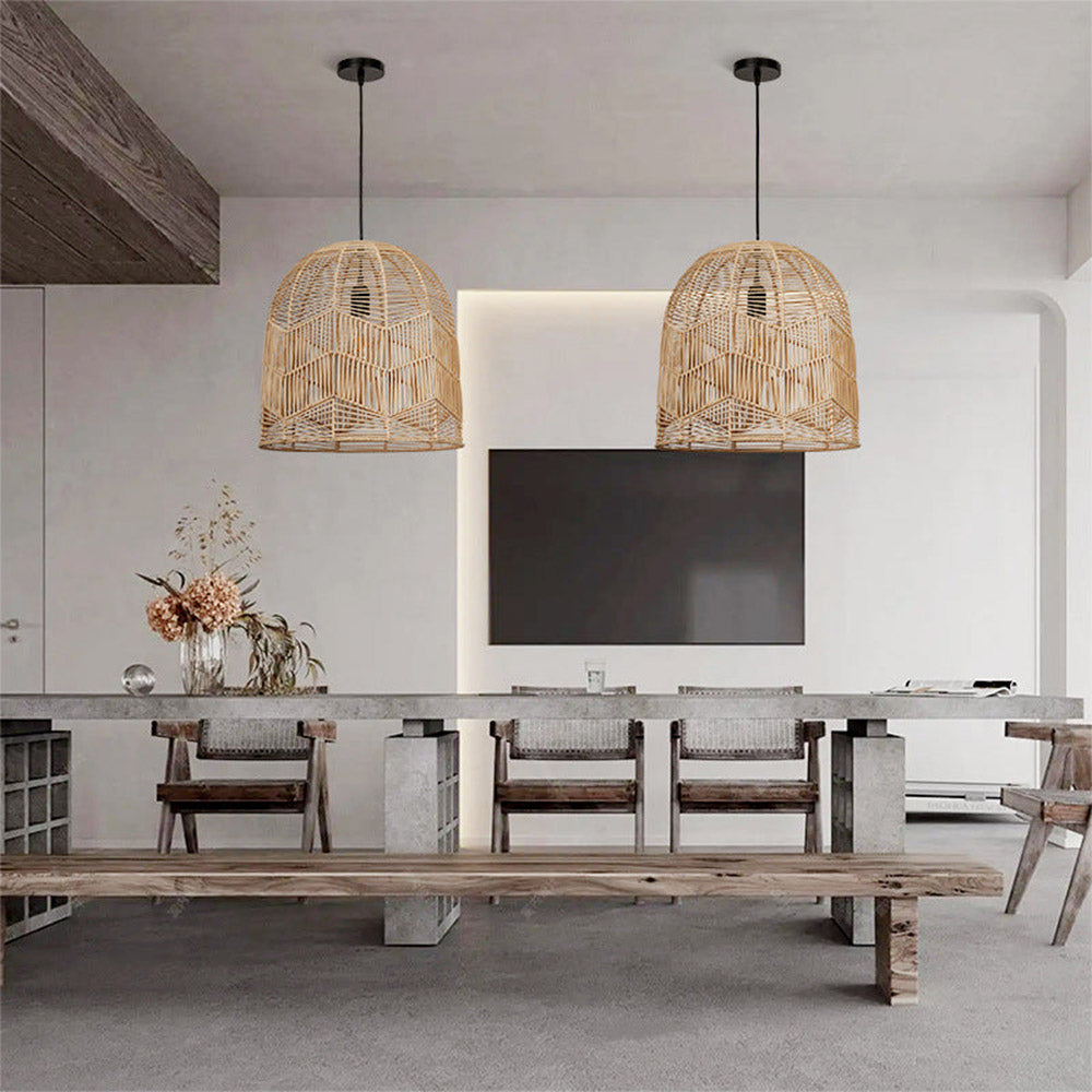 Vintage Handmade Basket Rattan Round Shades Pendant Light - Cueteks
