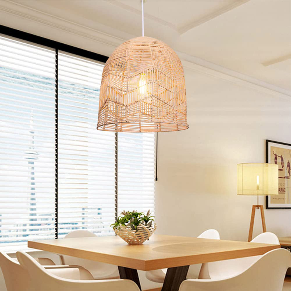 Vintage Handmade Basket Rattan Round Shades Pendant Light - Cueteks